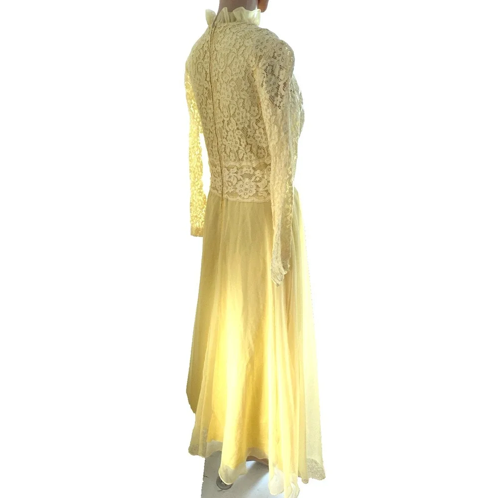 1980s Women's Dress XS Handmade Yellow Lace Ballroom Romantic Fairy Maxi (Read) - Picture 8 of 12
